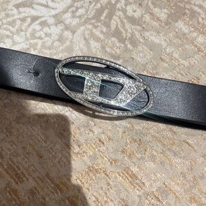 Diesel Black Belt with Silver Logo Buckle